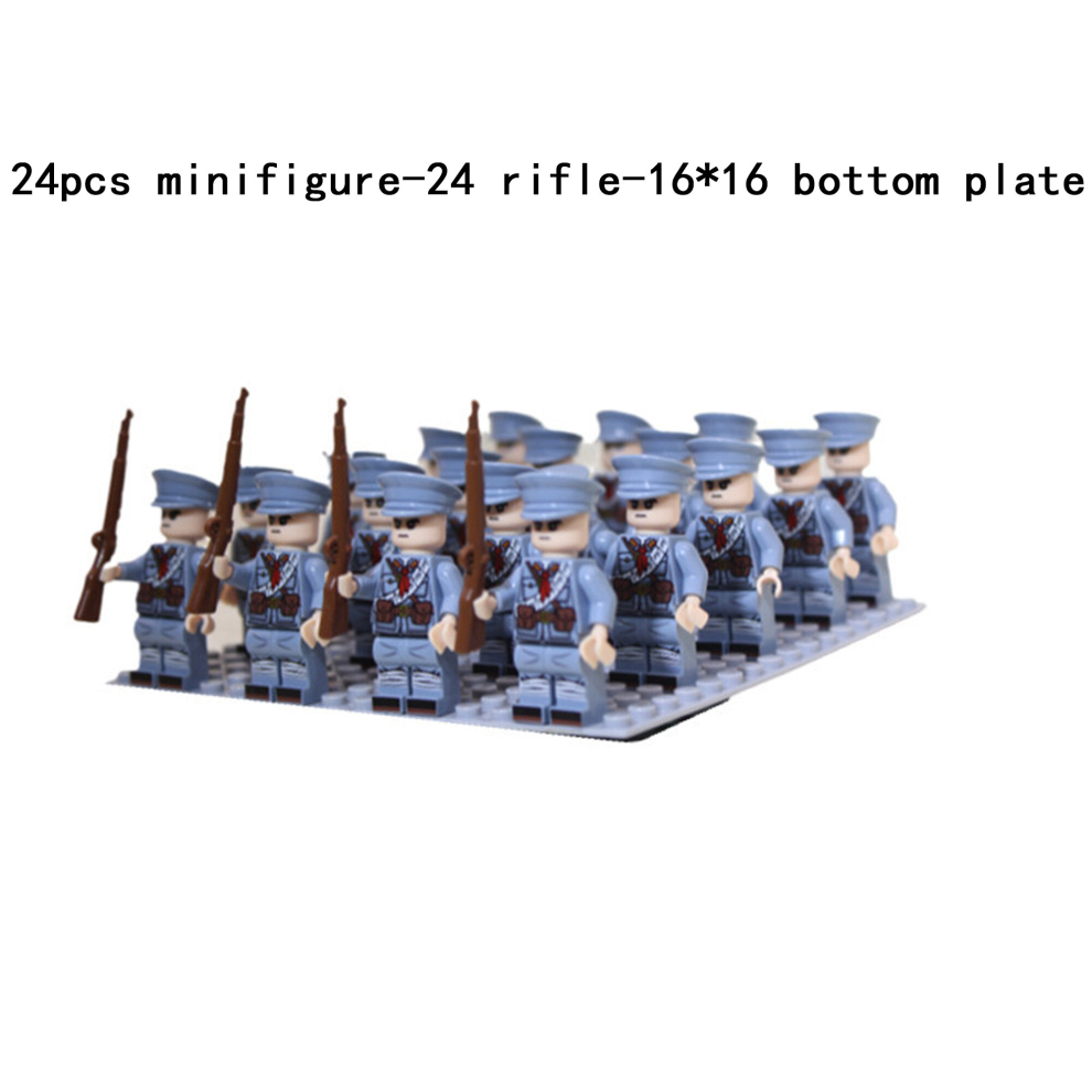 Bonxaif (I-24Pcs) Minifigures Military Building Blocks 24Pcs Eight-Nation Phalanx Rifle Models Accessories Sand Tables Military Games Children's Toys 16*16
