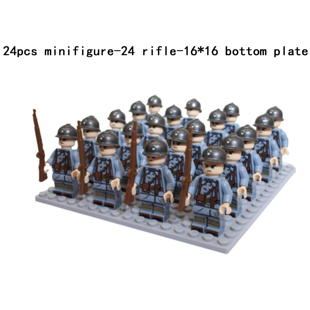Bonxaif (N-24Pcs) Minifigures Military Building Blocks 24Pcs Eight-Nation Phalanx Rifle Models Accessories Sand Tables Military Games Children's Toys 16*16