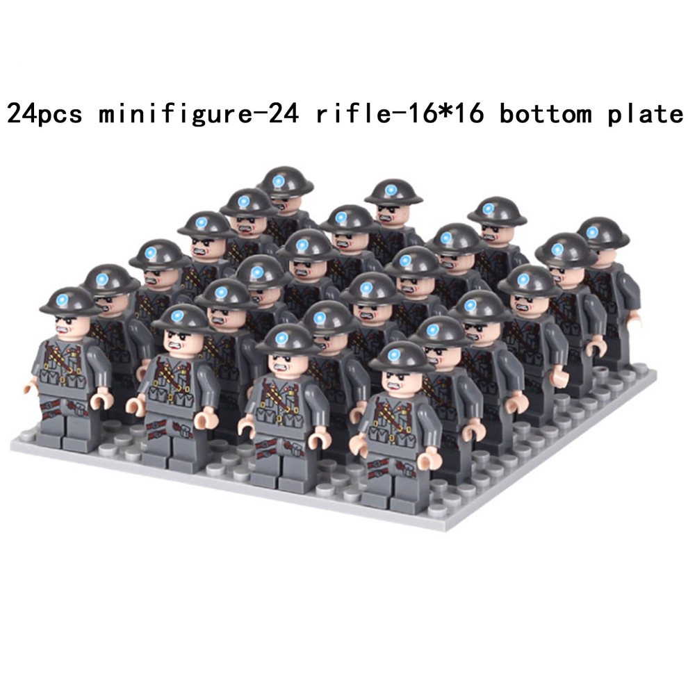 Bonxaif (E-24Pcs) Minifigures Military Building Blocks 24Pcs Eight-Nation Phalanx Rifle Models Accessories Sand Tables Military Games Children's Toys 16*16