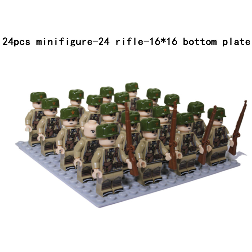Bonxaif (S-24Pcs) Minifigures Military Building Blocks 24Pcs Eight-Nation Phalanx Rifle Models Accessories Sand Tables Military Games Children's Toys 16*16