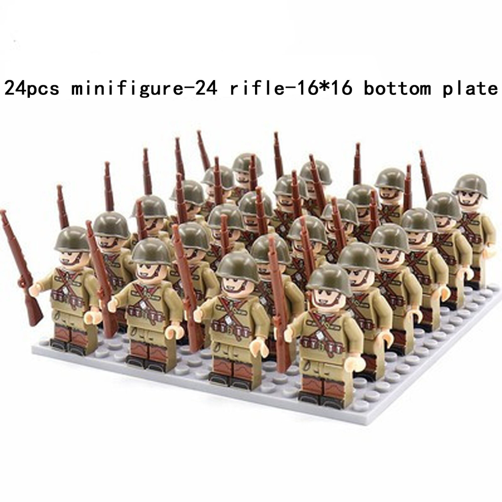 (J-24pcs) Minifigures Military Building Blocks 24pcs Eight-nation Phalanx Rifle Models  Accessories Sand Tables Military Games Children's Toys  16*16