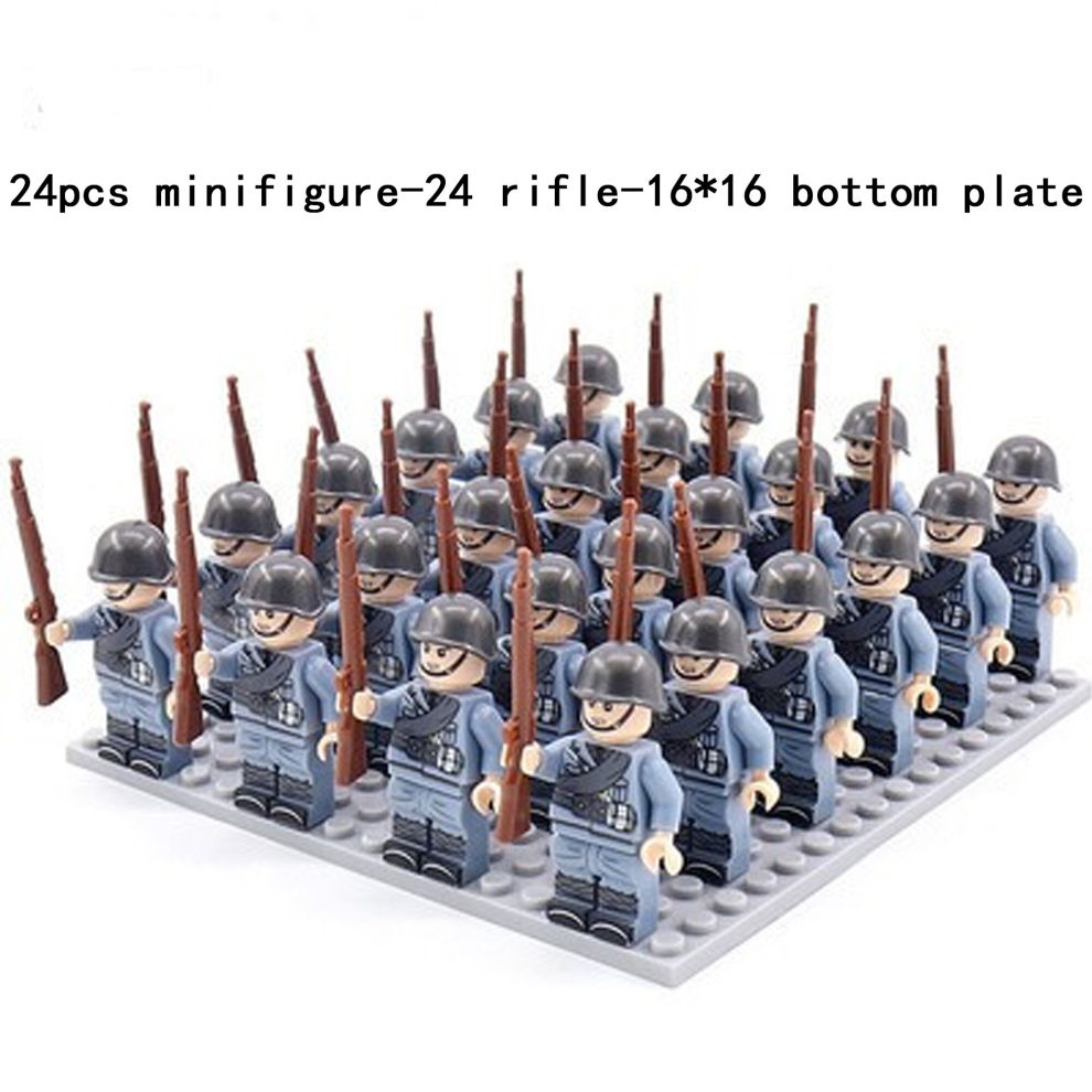 Bonxaif (V-24Pcs) Minifigures Military Building Blocks 24Pcs Eight-Nation Phalanx Rifle Models Accessories Sand Tables Military Games Children's Toys 16*16