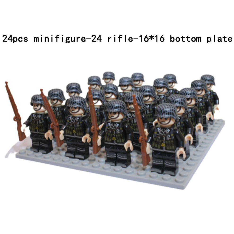 Bonxaif (M-24Pcs) Minifigures Military Building Blocks 24Pcs Eight-Nation Phalanx Rifle Models Accessories Sand Tables Military Games Children's Toys 16*16
