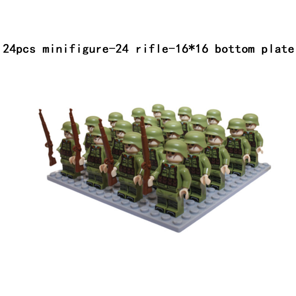 Bonxaif (O-24Pcs) Minifigures Military Building Blocks 24Pcs Eight-Nation Phalanx Rifle Models Accessories Sand Tables Military Games Children's Toys 16*16