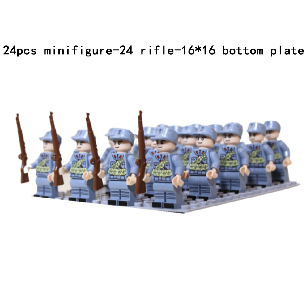 Bonxaif (K-24Pcs) Minifigures Military Building Blocks 24Pcs Eight-Nation Phalanx Rifle Models Accessories Sand Tables Military Games Children's Toys 16*16