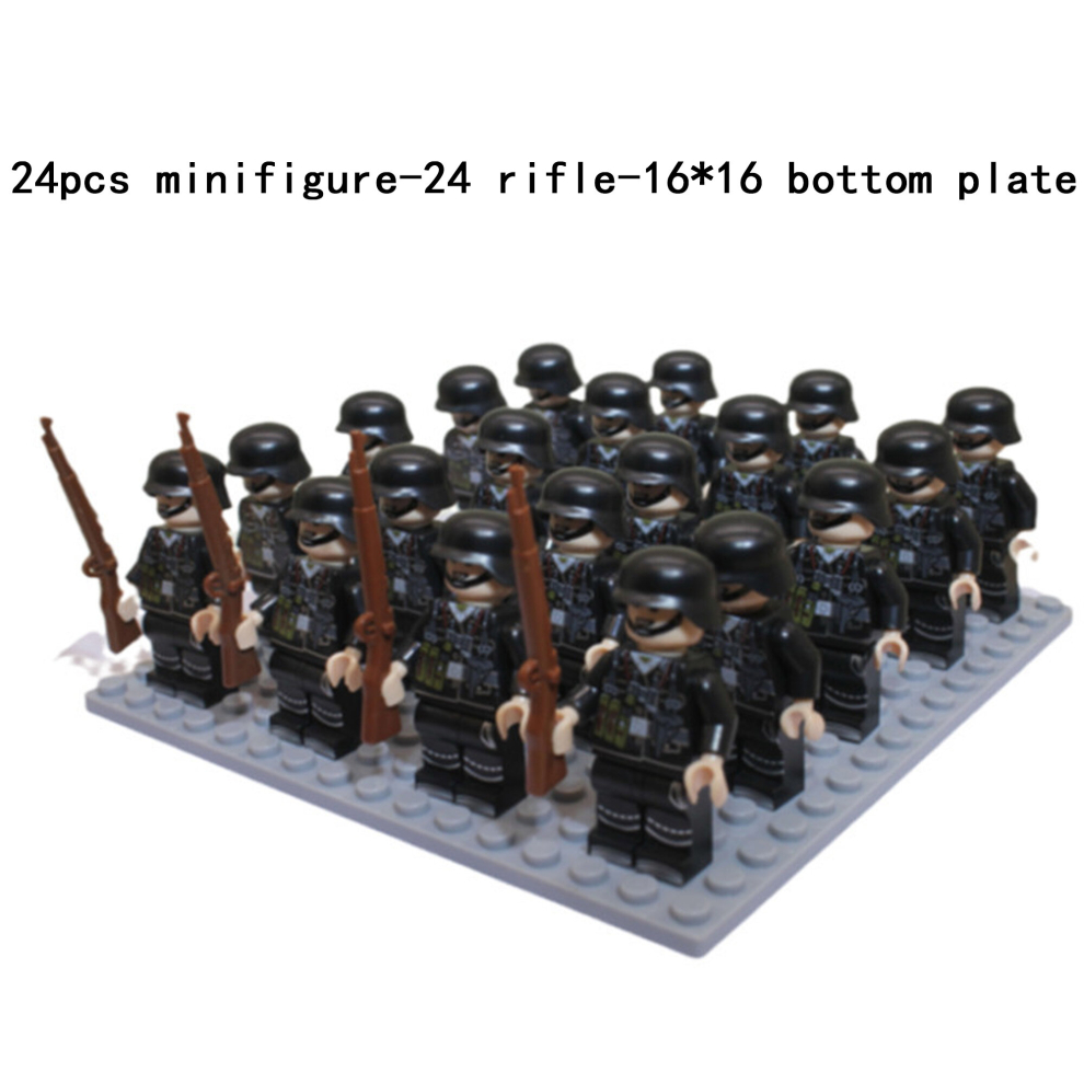 Bonxaif (L-24Pcs) Minifigures Military Building Blocks 24Pcs Eight-Nation Phalanx Rifle Models Accessories Sand Tables Military Games Children's Toys 16*16