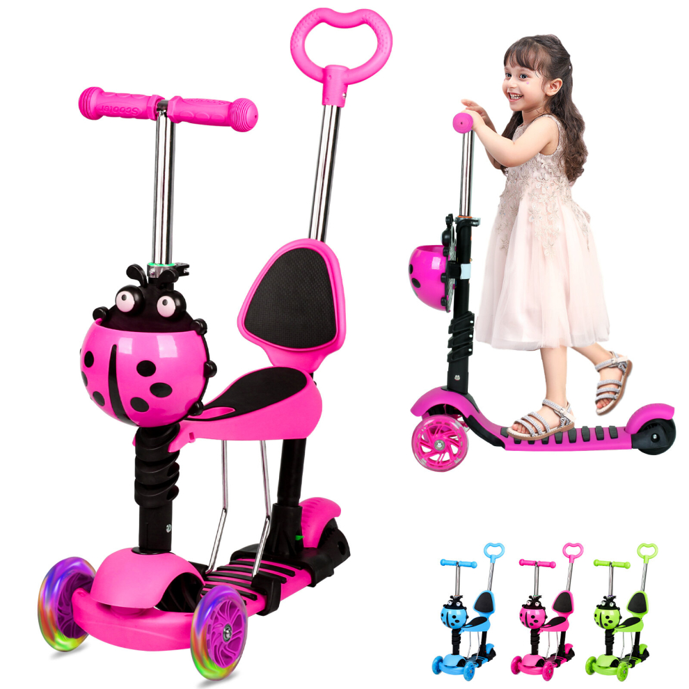 (Pink) 3 Wheel Kick Scooter for Age 3-8 Kids Toddler