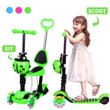 (Green) 3 Wheel Kick Scooter for Age 3-8 Kids Toddler