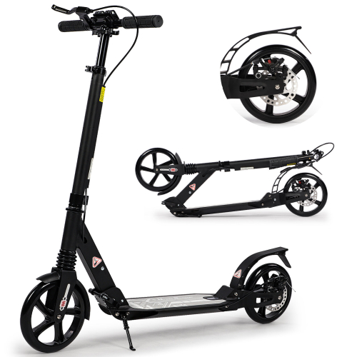 (Black) Adult Kick Scooter with Double Shock Absorption