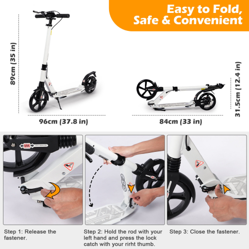 (White) Adult Kick Scooter with Double Shock Absorption 2