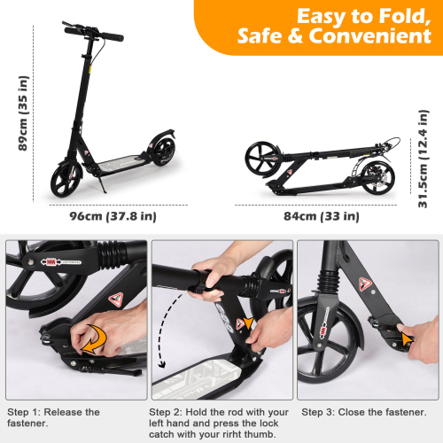 (Black) Adult Kick Scooter with Double Shock Absorption 2