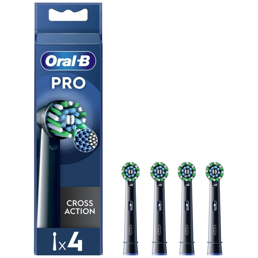 Oral-B Pro Cross Action Electric Toothbrush Heads - 4 Pack (Eb50rx) – Black Pro, X-Shaped Bristles, Removes Up To 100% More Plaque