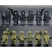 (Style A 12pcs) 12pcs Military Soldiers Black SWAT Jeeps Minifigures Toys Fit Lego