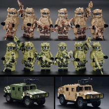(Style F 12pcs+2jeep) 12pcs Military Soldiers Black SWAT Jeeps Minifigures Toys Fit Lego