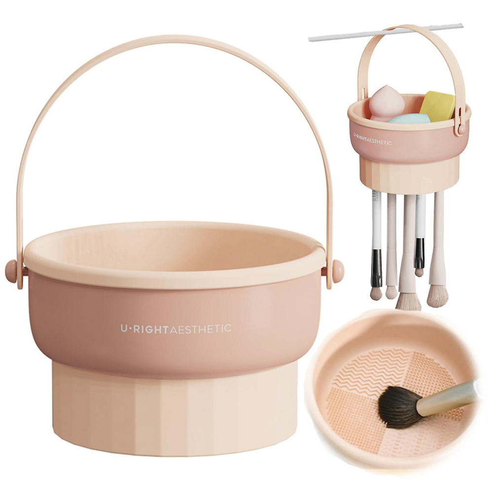 (Apricot) Makeup Brush Cleaning Mat Hanging Drying Rack Makeup Brush Cleaning Pad