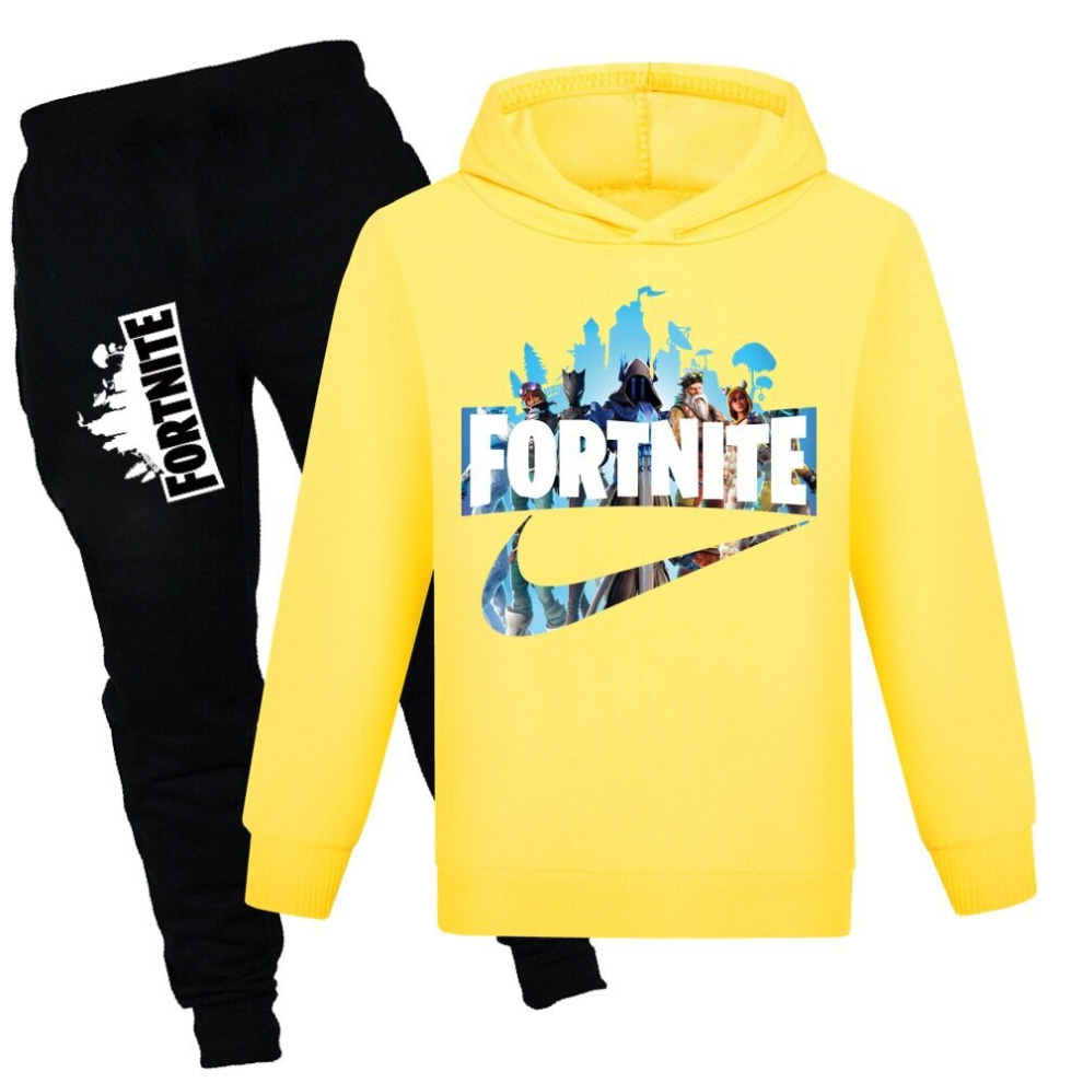 (Yellow, 11-12Y/150CM) fortnite new children's clothing trend boys and girls sweatshirt + casual pants set