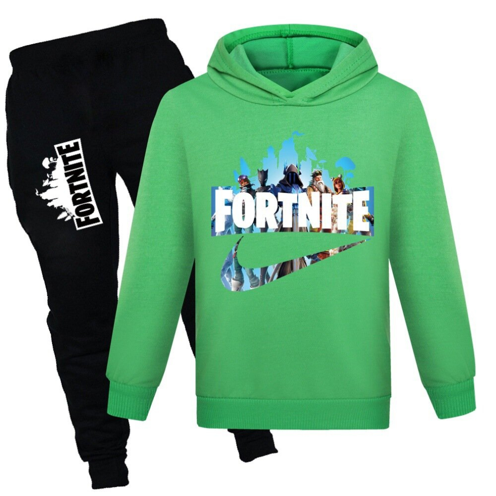 (Green, 9-10Y/140CM) fortnite new children's clothing trend boys and girls sweatshirt + casual pants set