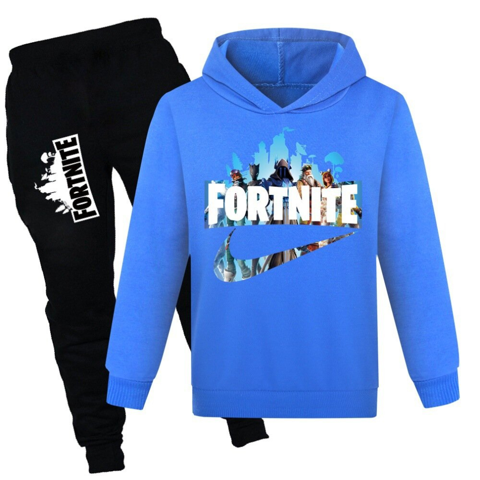 (Dark Blue, 9-10Y/140CM) fortnite new children's clothing trend boys and girls sweatshirt + casual pants set