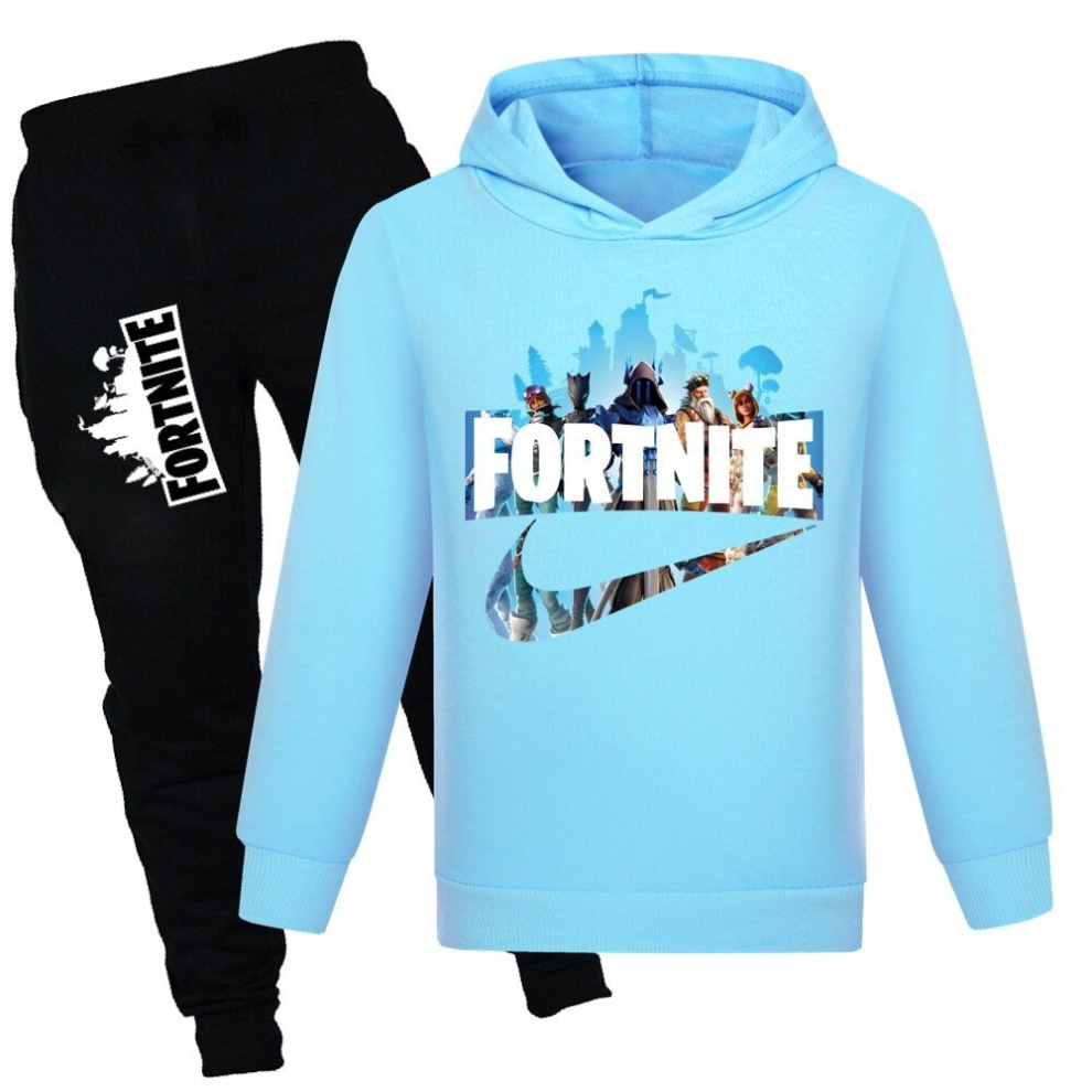 (Light Blue, 11-12Y/150CM) fortnite new children's clothing trend boys and girls sweatshirt + casual pants set