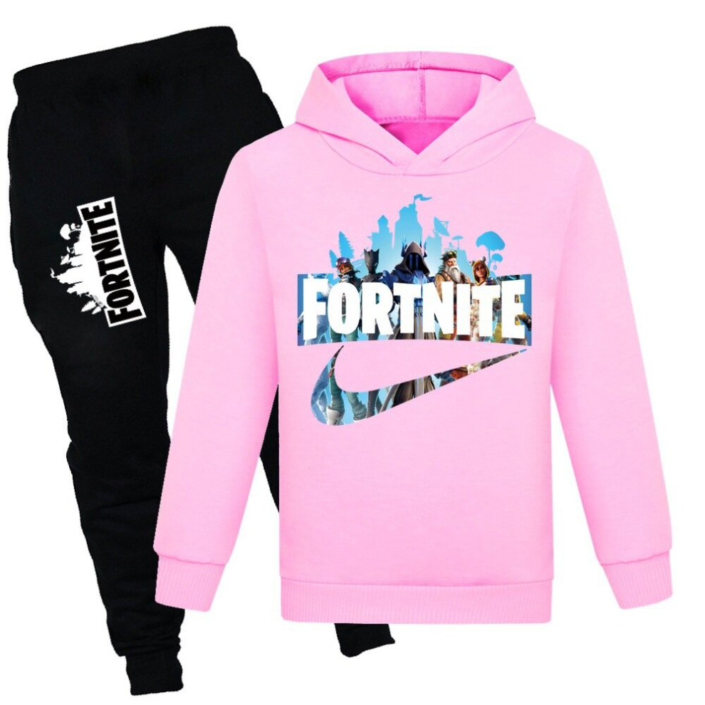 (Pink, 11-12Y/150CM) fortnite new children's clothing trend boys and girls sweatshirt + casual pants set