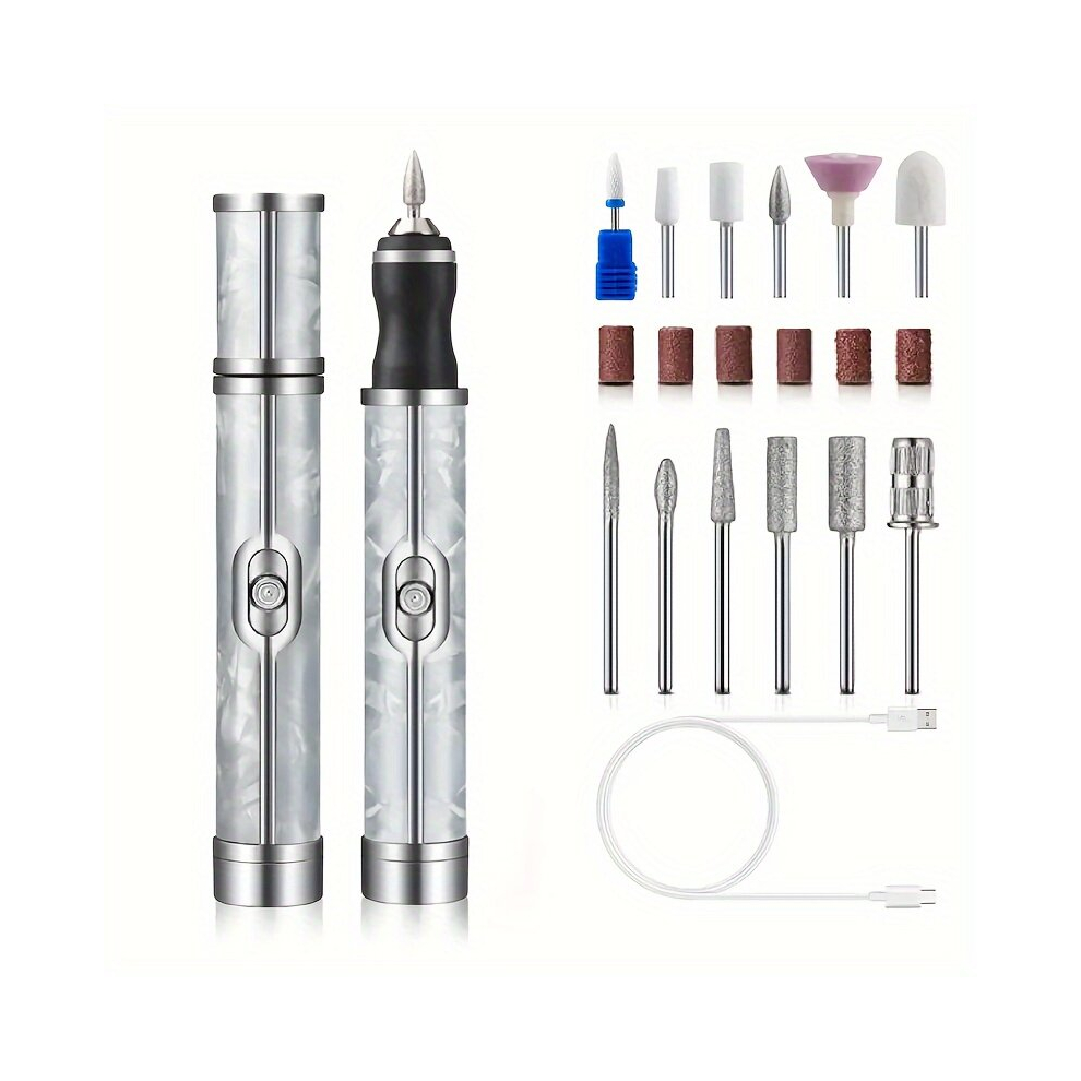 (Grey) 1 PC Nail Polisher Home Portable Manicure and Nail Removal Tool Rechargeable Grinder Pen Electric Nail Grinder Manicure Care