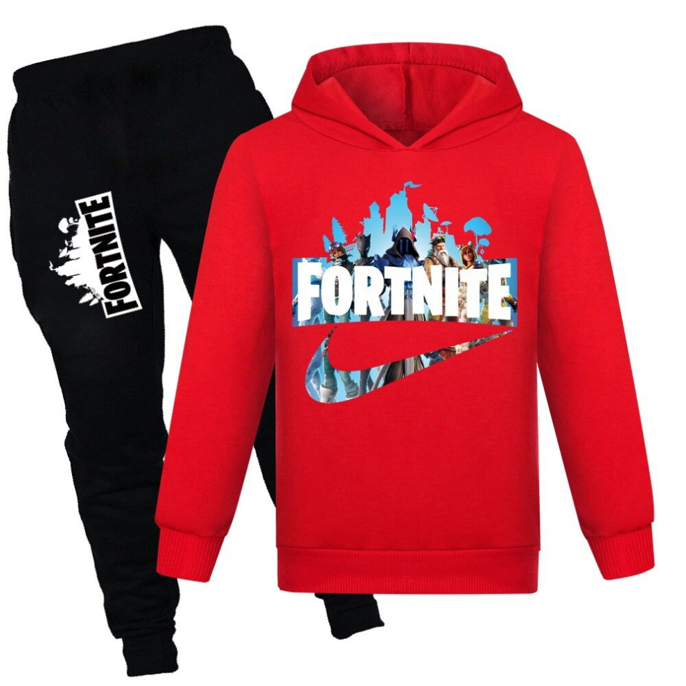 (Red, 7-8Y/130CM) fortnite new children's clothing trend boys and girls sweatshirt + casual pants set