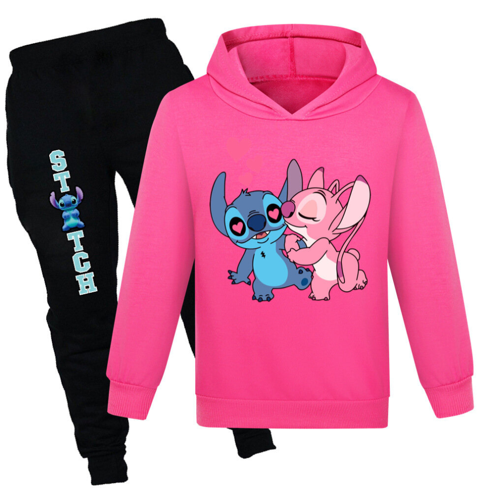 (Rose, 9-10Y/140CM) Stitch Boys and Girls Sweatshirt + Casual Pants Set Casual Peplum Set