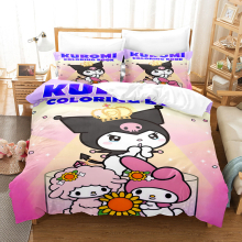 (1, Double(200x200cm)) Kuromi cartoon printing bed three-piece four-piece set single double king super king comforter set