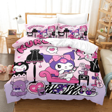(5, Double(200x200cm)) Kuromi cartoon printing bed three-piece four-piece set single double king super king comforter set