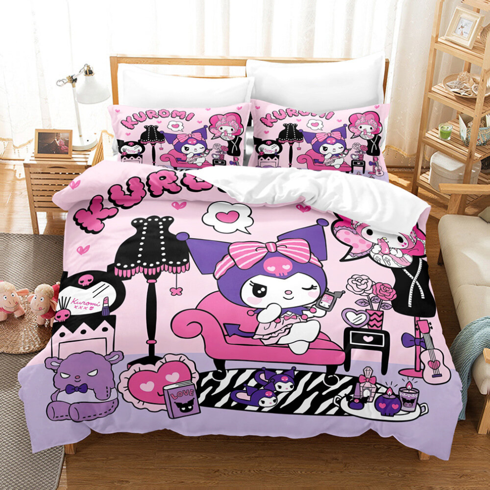 (5, Double(200x200cm)) Kuromi cartoon printing bed three-piece four-piece set single double king super king comforter set