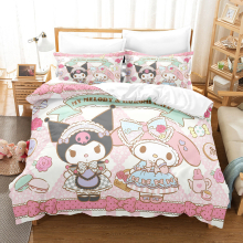 (8, Super King(220x260cm?) Kuromi cartoon printing bed three-piece four-piece set single double king super king comforter set