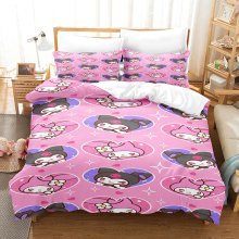 (3, Double(200x200cm)) Kuromi cartoon printing bed three-piece four-piece set single double king super king comforter set