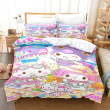 (6, Super King(220x260cm?) Kuromi cartoon printing bed three-piece four-piece set single double king super king comforter set