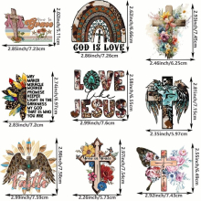 9pcs Jesus Faith Iron On Heat Transfer Sticker Heat Press Decal Heat Transfer For DIY Clothing T Shirt Mask Jeans Backpack Heat Transfer Film