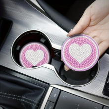 2pcs DIY Diamond Painting Car Coasters Pink Love Kits Car Interior DIY Creative Art