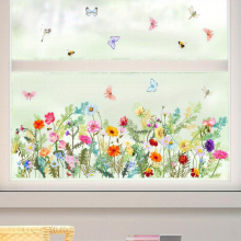 1pc Plants Floral Butterfly Window Stickers Living Room Bedroom Room Decorative Wall Stickers Self adhesive Static Glass Stickers