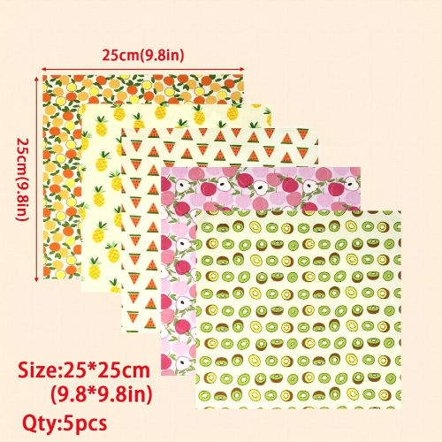 5pcs 24 89 24 Fruit Pattern Printed Square Fabric Patchwork Quilted DIY Sewn Clothing And Crafts