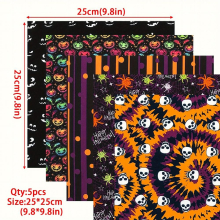 5pcs 24 89 24 Halloween Polyester Quilted Fabric Bundle Sewing Process Quarter Square Cloth Pumpkin Bat Ghost Skull Patchwork Fabric Scraps