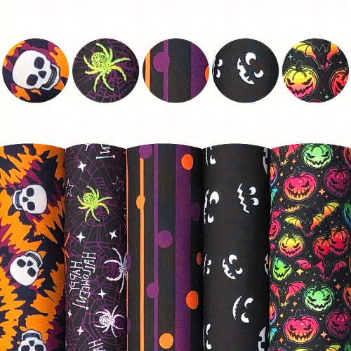 5pcs 24 89 24 Halloween Polyester Quilted Fabric Bundle Sewing Process Quarter Square Cloth Pumpkin Bat Ghost Skull Patchwork Fabric Scraps 1