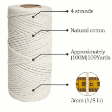 Tassel Rope 3mm X 109 Natural Cotton Tassel Rope Strand Twisted Flower Cotton Rope Soft Undyed Cotton Rope Suitable For Wall Hangers Plant Hooks Craft
