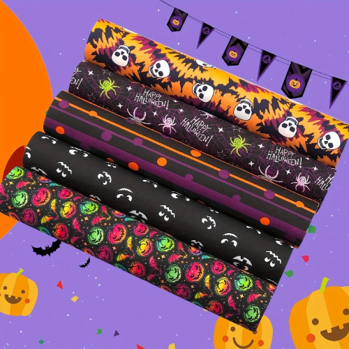 5pcs 24 89 24 Halloween Polyester Quilted Fabric Bundle Sewing Process Quarter Square Cloth Pumpkin Bat Ghost Skull Patchwork Fabric Scraps 2