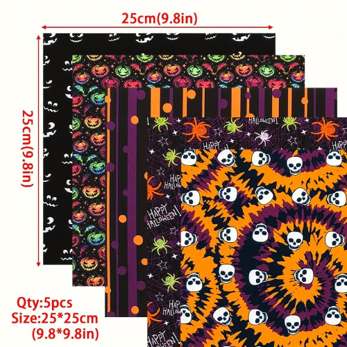 5pcs 24 89 24 Halloween Pattern Polyester Square Printed Quilted Fabric DIY Sewing Patch Handicraft Production 2