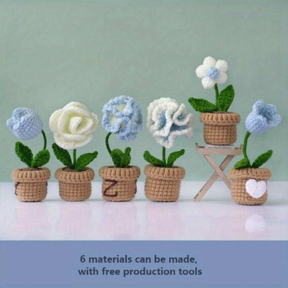 1pc DIY Mini Potted Flower Bouquet Yarn Flower Yarn Handwoven Flower Material Wrapped Flower Simulated Flower Decoration Creative Gift-image-OPC-PD7CTW5-NEW