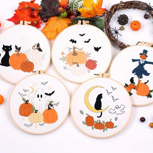 1pc Halloween Cat ghost bat witch pumpkin Embroidery DIY Material Kit 1