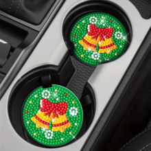 2pcs Christmas Bell Coaster DIY Diamond Painting Car Coaster Car Interior Accessories Supplies Suitable For Cars Hand Holiday Decorations