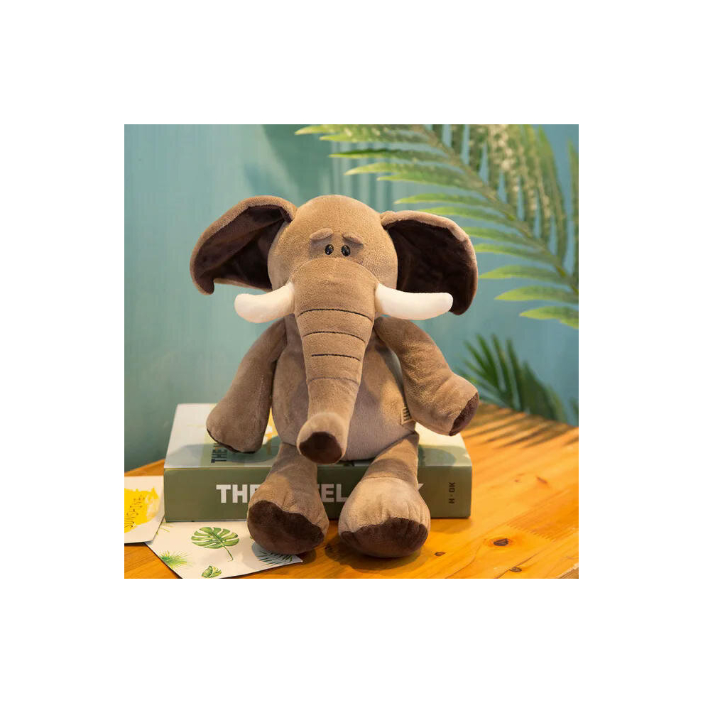 (25cm, elephant) 25cm Stuffed Lifelike Lion Tiger Elephant Monkey Leopard Giraffe Raccoon Doll Simulation Forest Animals Plush Toys for Kids Gift