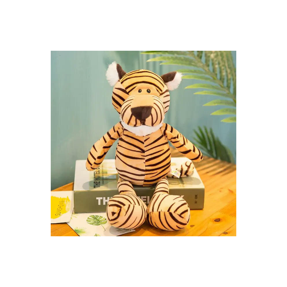 (25cm, tiger) 25cm Stuffed Lifelike Lion Tiger Elephant Monkey Leopard Giraffe Raccoon Doll Simulation Forest Animals Plush Toys for Kids Gift