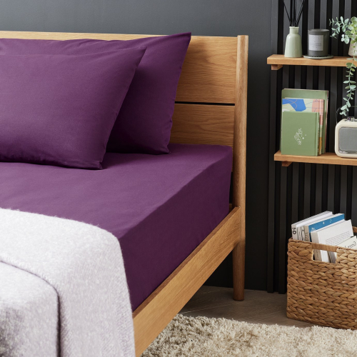 Habitat Cotton Rich 180 TC Grape Fitted Sheet - Single 2