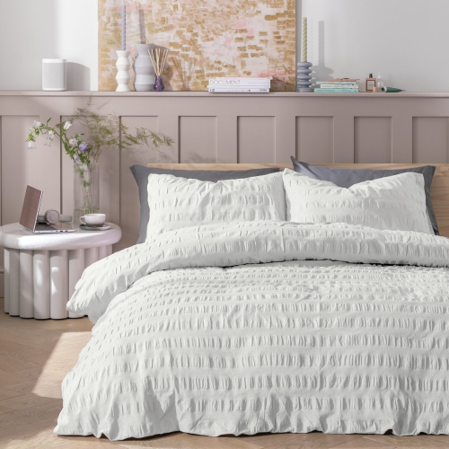 Habitat Widestripe Seersucker White Bedding Set - Double
