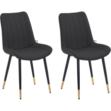 (Black) 2 x Faux PU Leather Accent Padded Cushioned Dining Office Living Room Chairs With Chrome Legs In 4 Colours